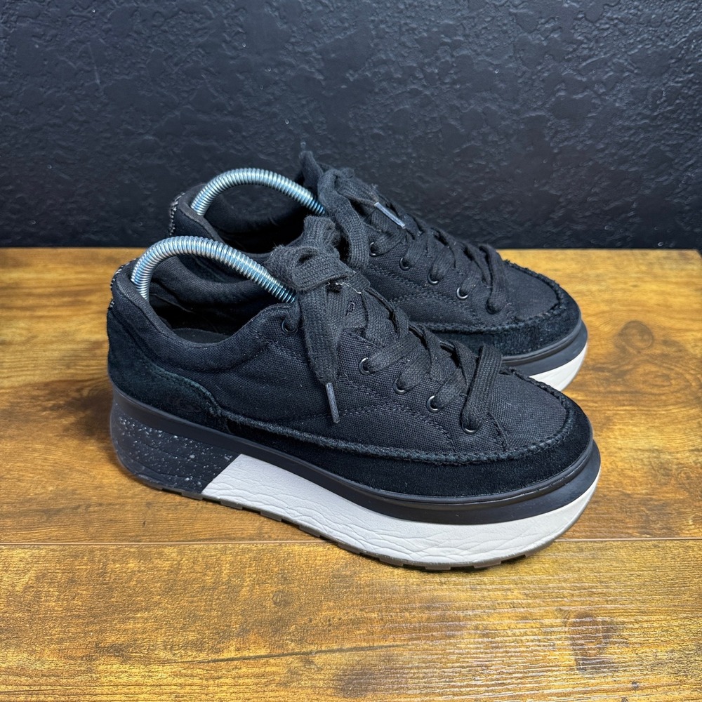 UGG Marin Lace 1117967 Black Canvas Suede Platform Sneakers Womens 9
